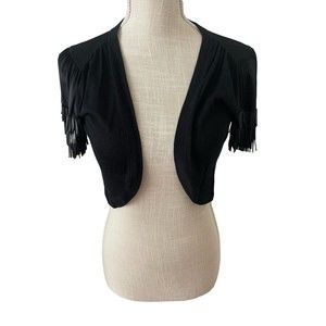NOUGAT LONDON Black Beaded‎ Shoulder Cardigan Viscose/Bamboo/Silk Size 0